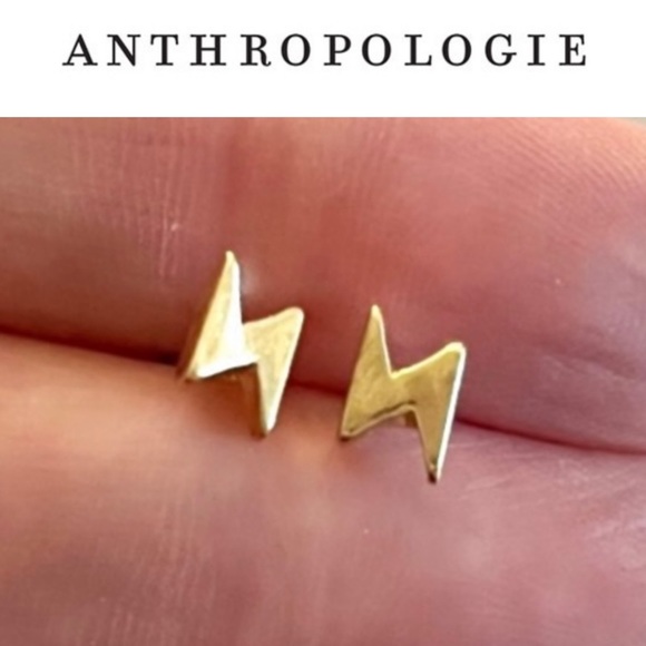 Anthropologie Jewelry - *SALE* Anthropologie Tiny Lighting Bolt Gold Stud Earrings